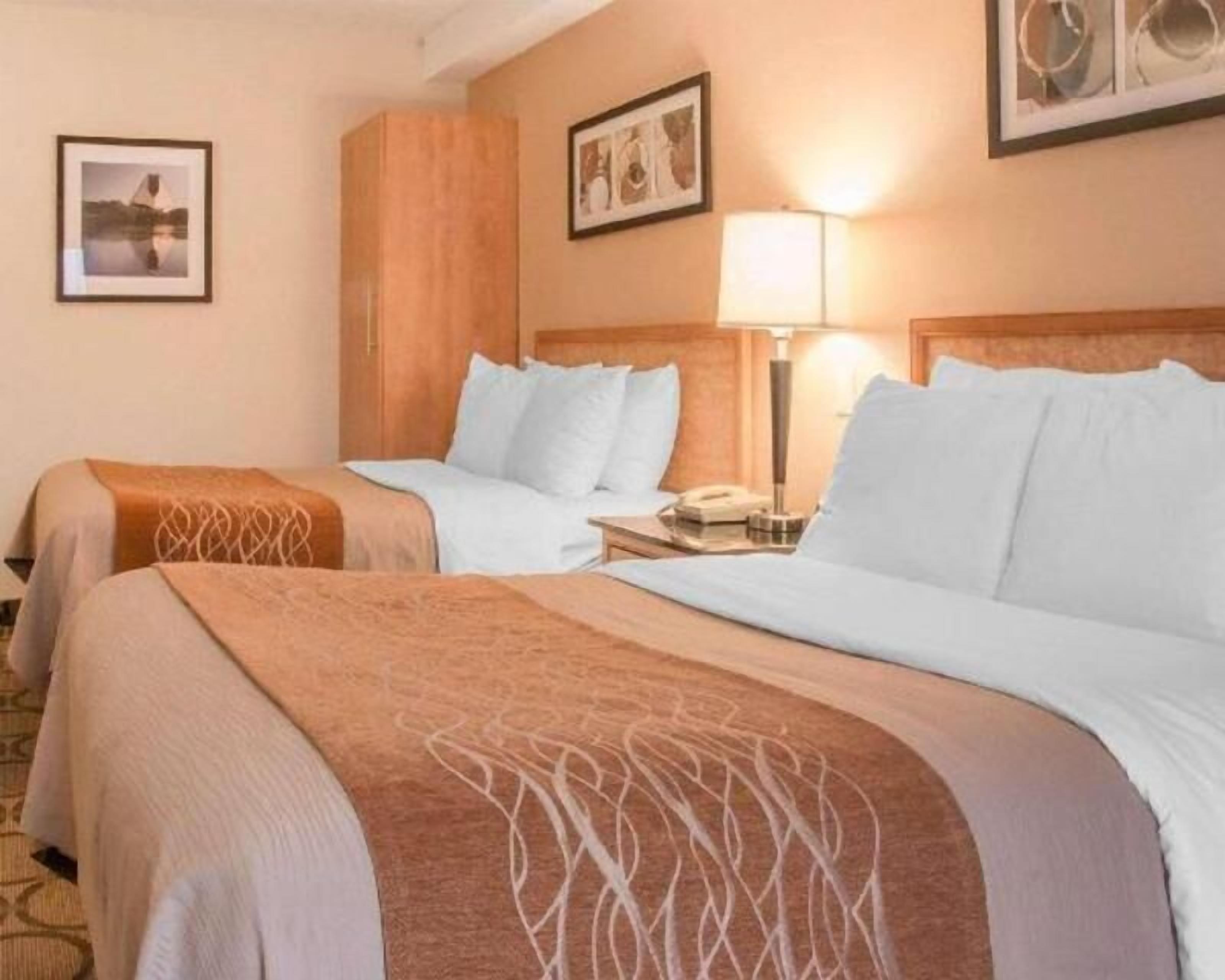 Premium bedding, pillowtop beds, desk, blackout drapes