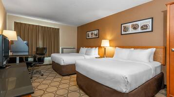 Premium bedding, pillowtop beds, desk, blackout drapes