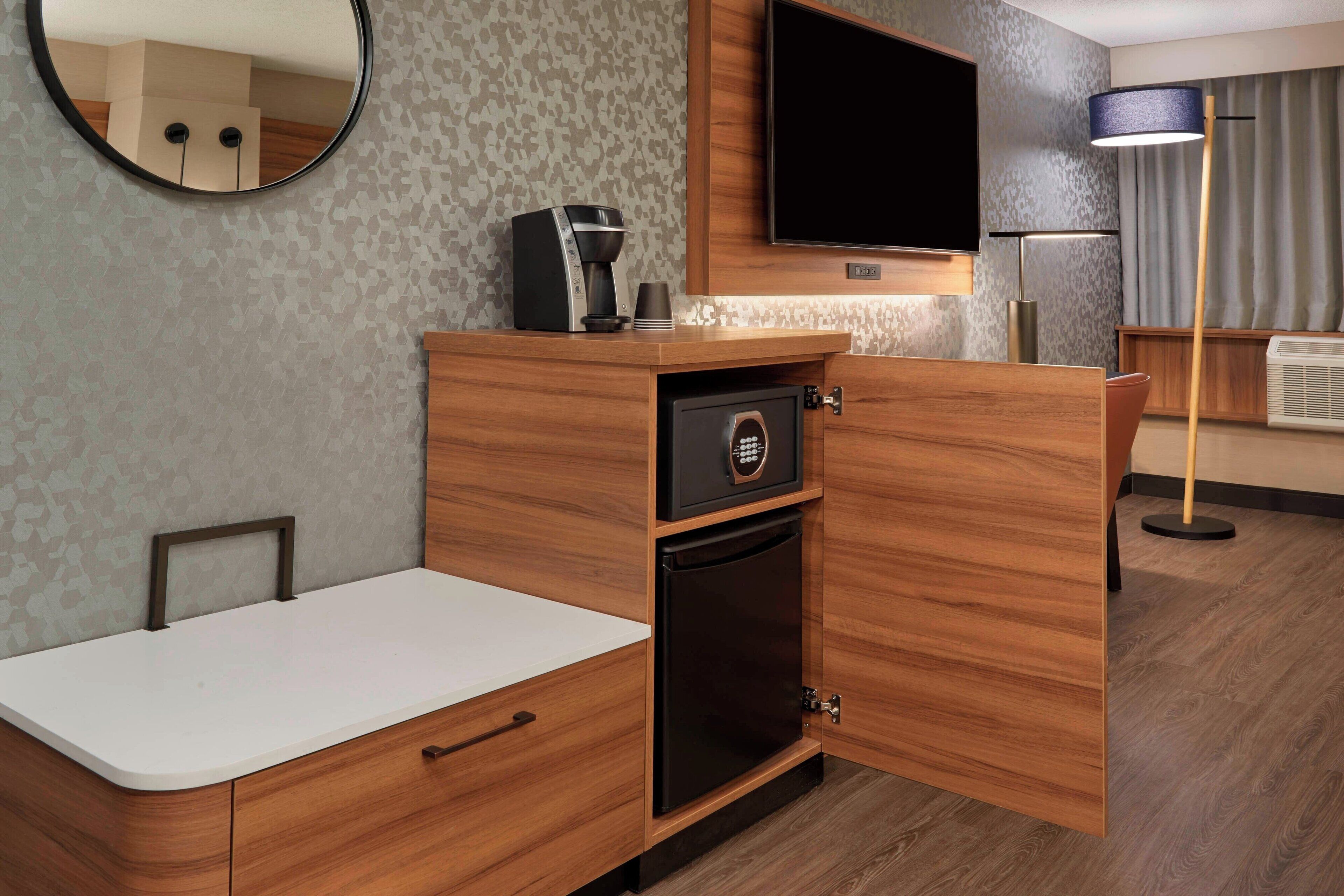 in-room safe, desk, blackout curtains, iron/ironing board