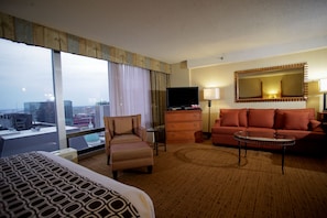 Room, Non Smoking (2 Queen & Sofa) | Premium bedding, in-room safe, desk, blackout drapes