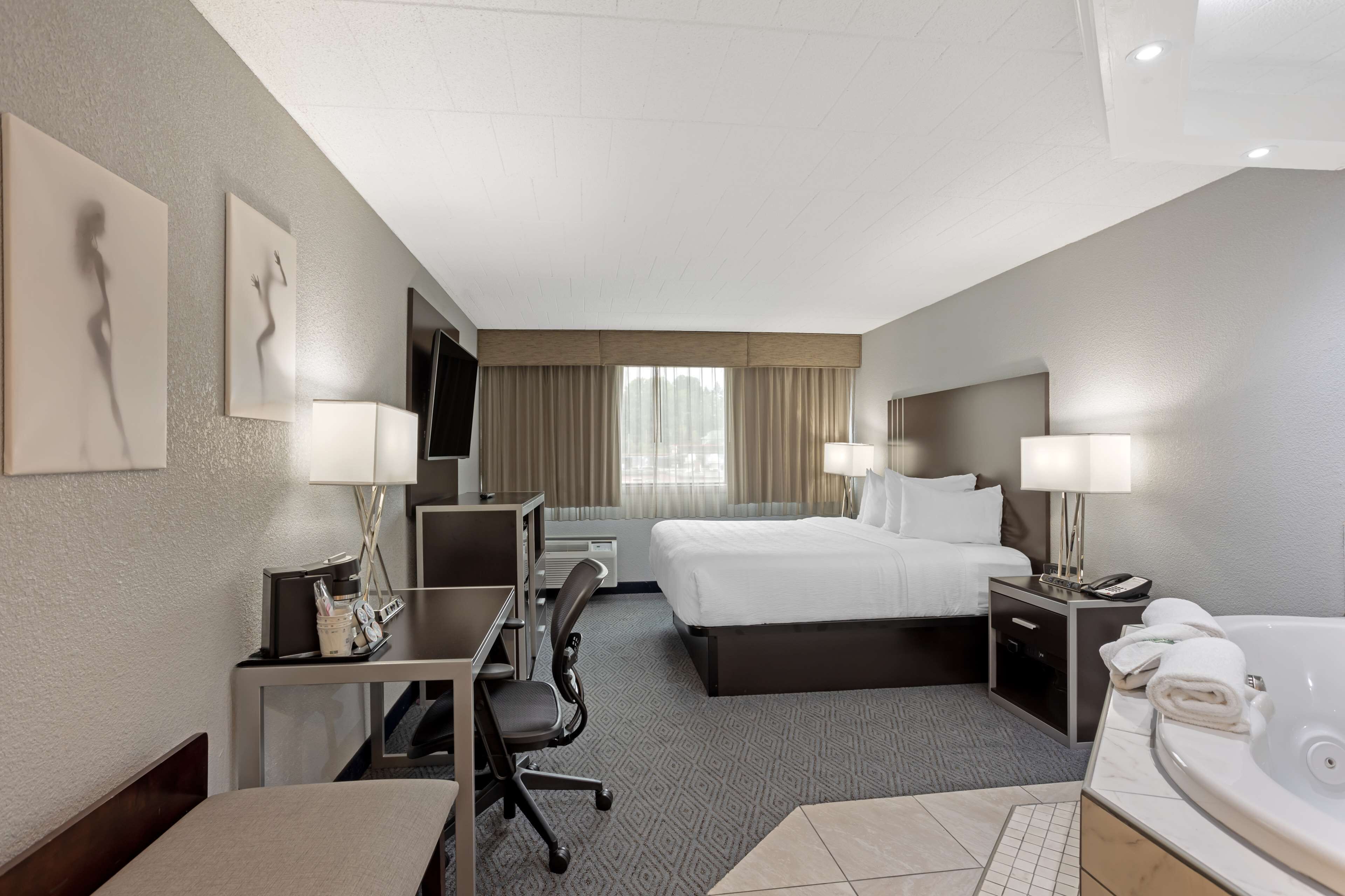 standard room, 1 king bed, non smoking, jetted tub | in-room safe, laptop workspace, iron/ironing board