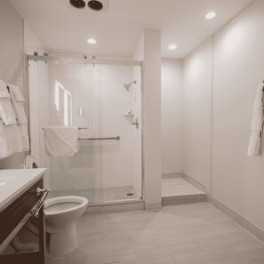 Shower, free toiletries, hair dryer, towels