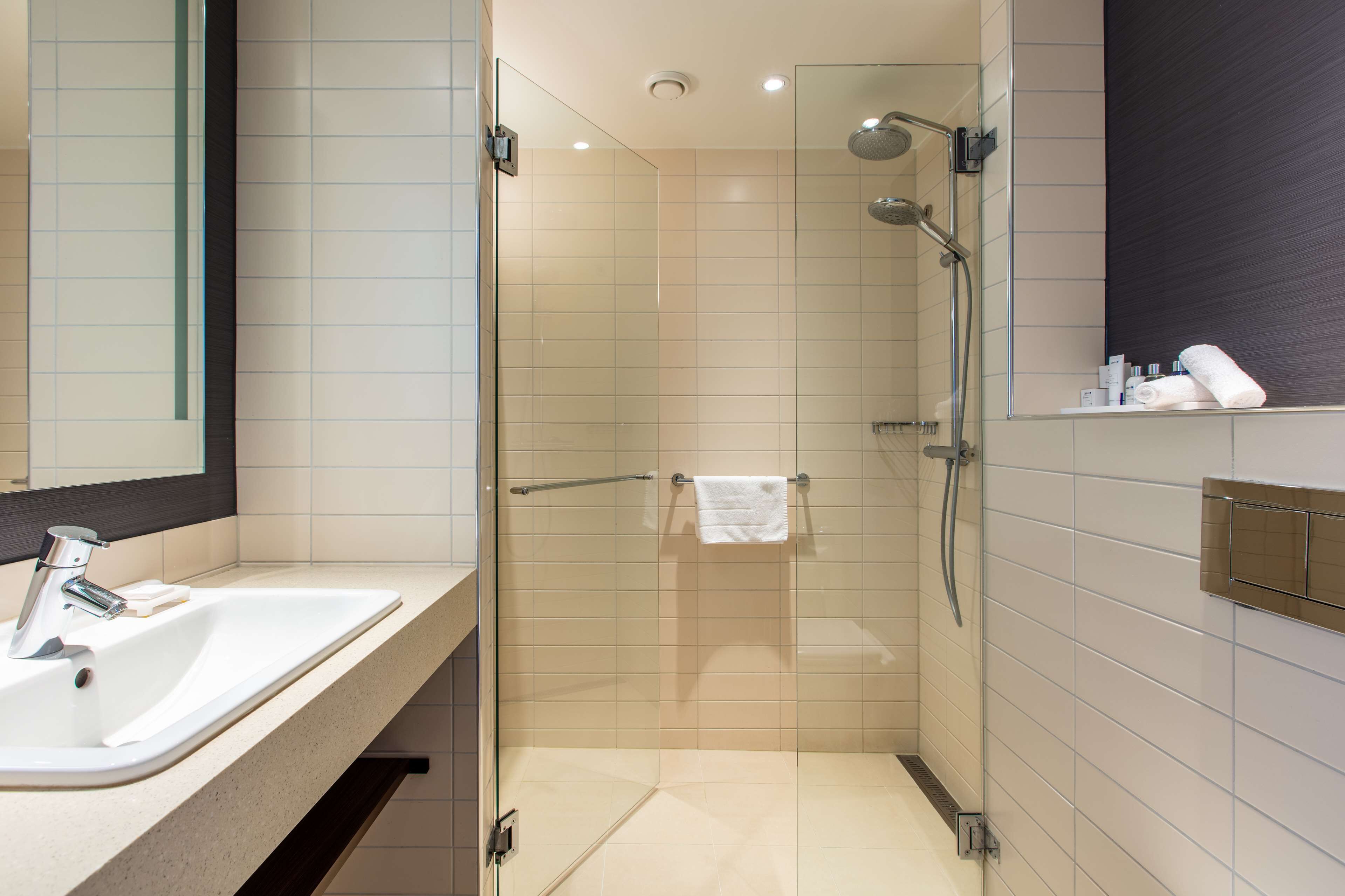 free toiletries, hair dryer, towels, shampoo