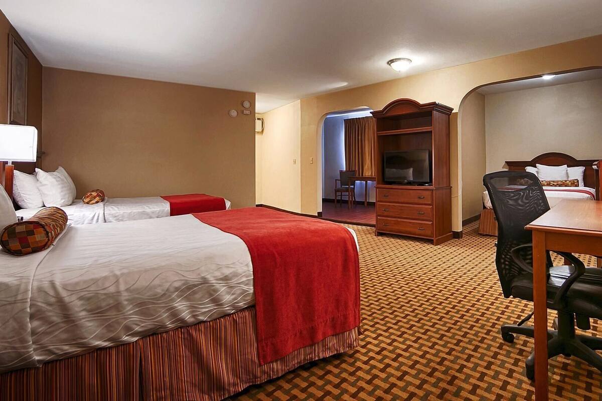 In-room safe, desk, laptop workspace, blackout drapes