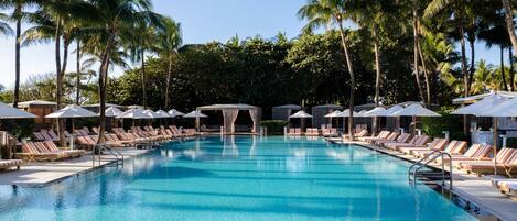 2 utendørsbassenger, bassengtelt (mot betaling) og bassengparasoller