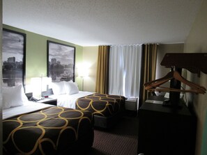Premium bedding, desk, blackout drapes, iron/ironing board