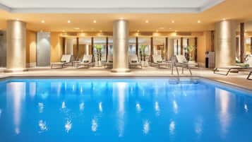 Indoor pool, open 11:00 AM to 9:00 PM, lifeguards on site