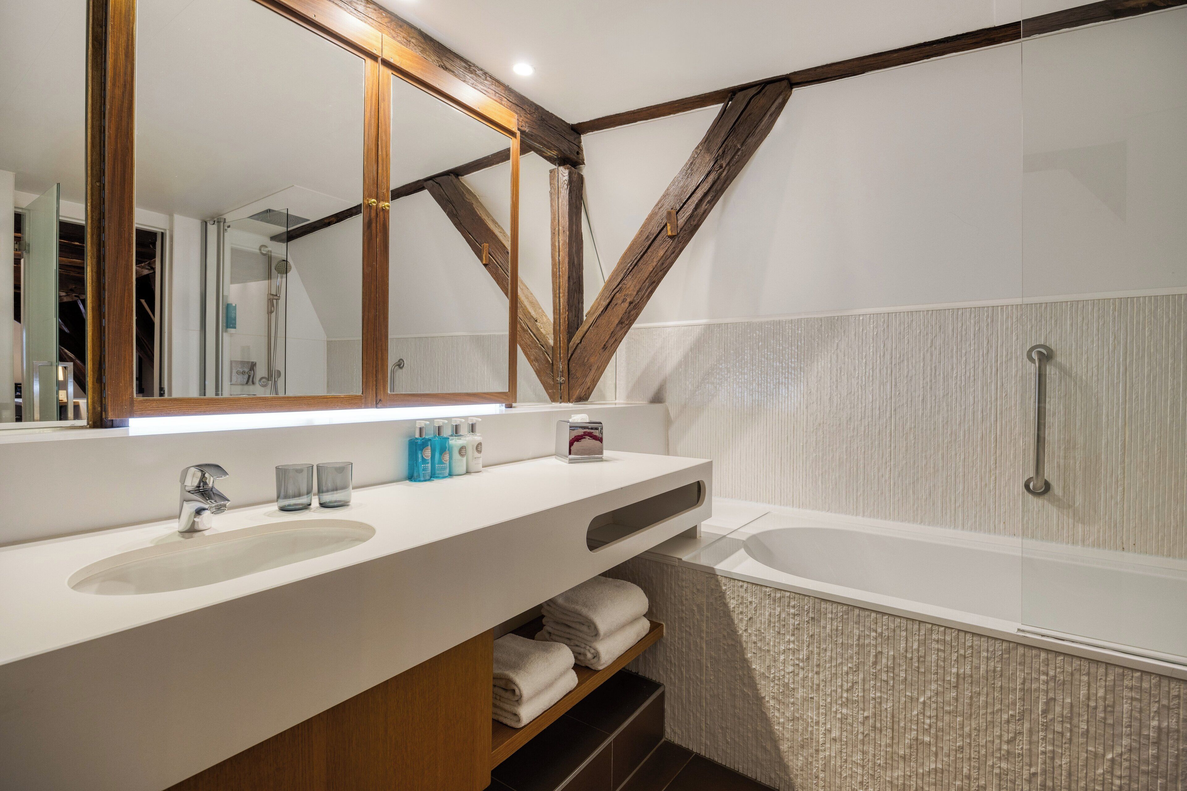 hair dryer, bathrobes, towels