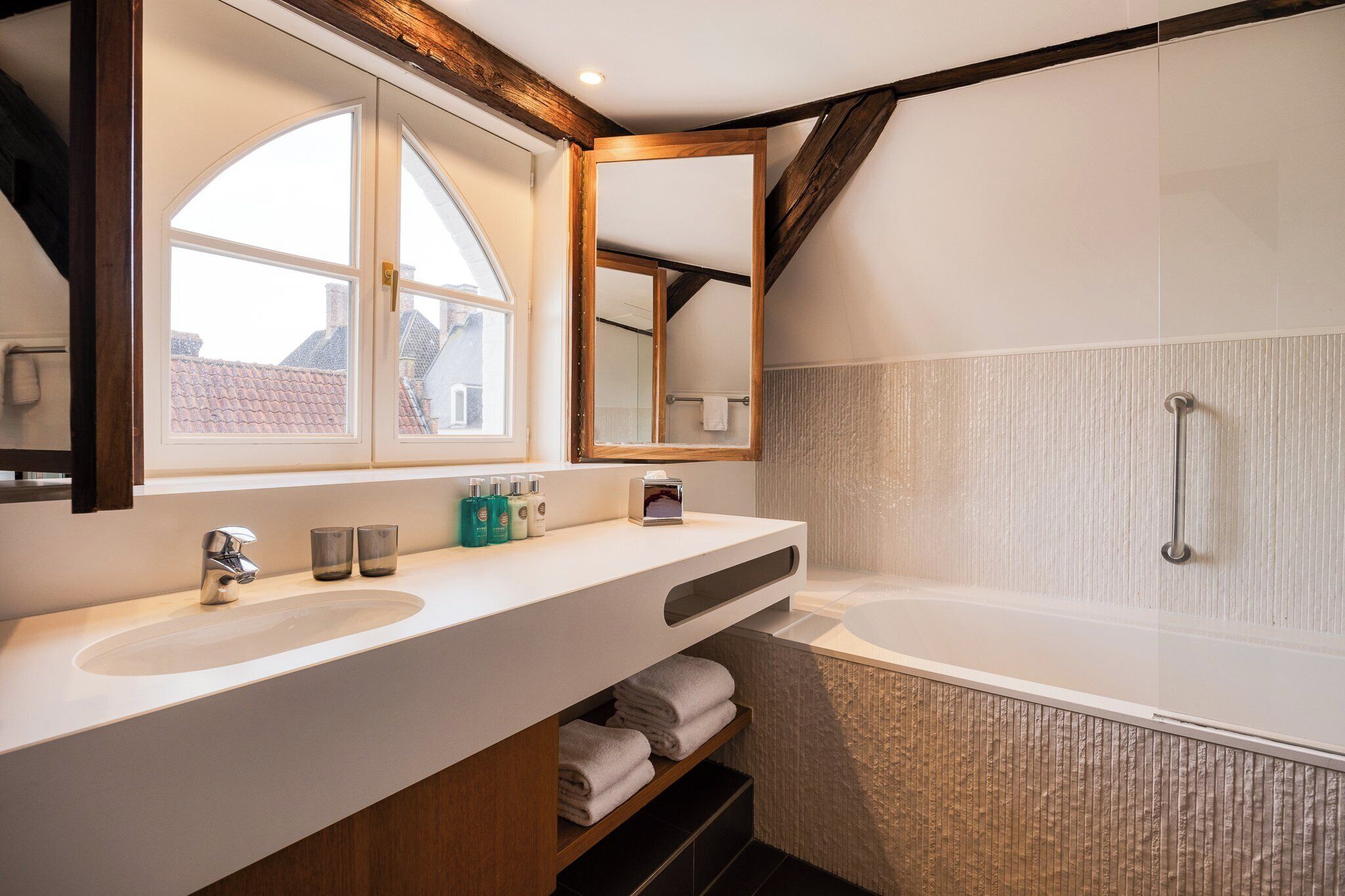 hair dryer, bathrobes, towels