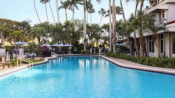 Utendørsbasseng, bassengparasoller og solsenger