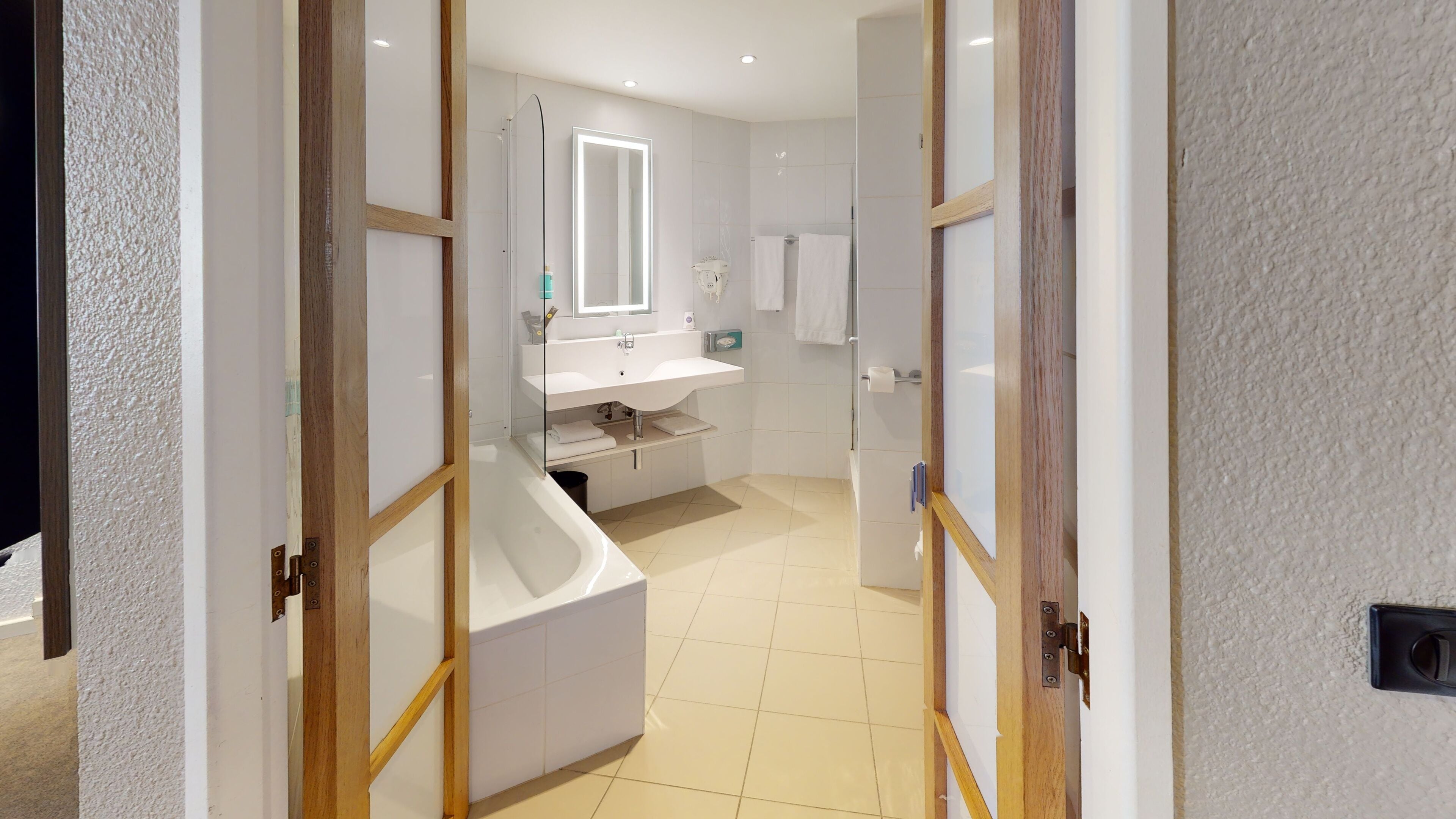 suite, 1 queen bed with sofa bed | bathroom | eco-friendly toiletries, hair dryer, towels