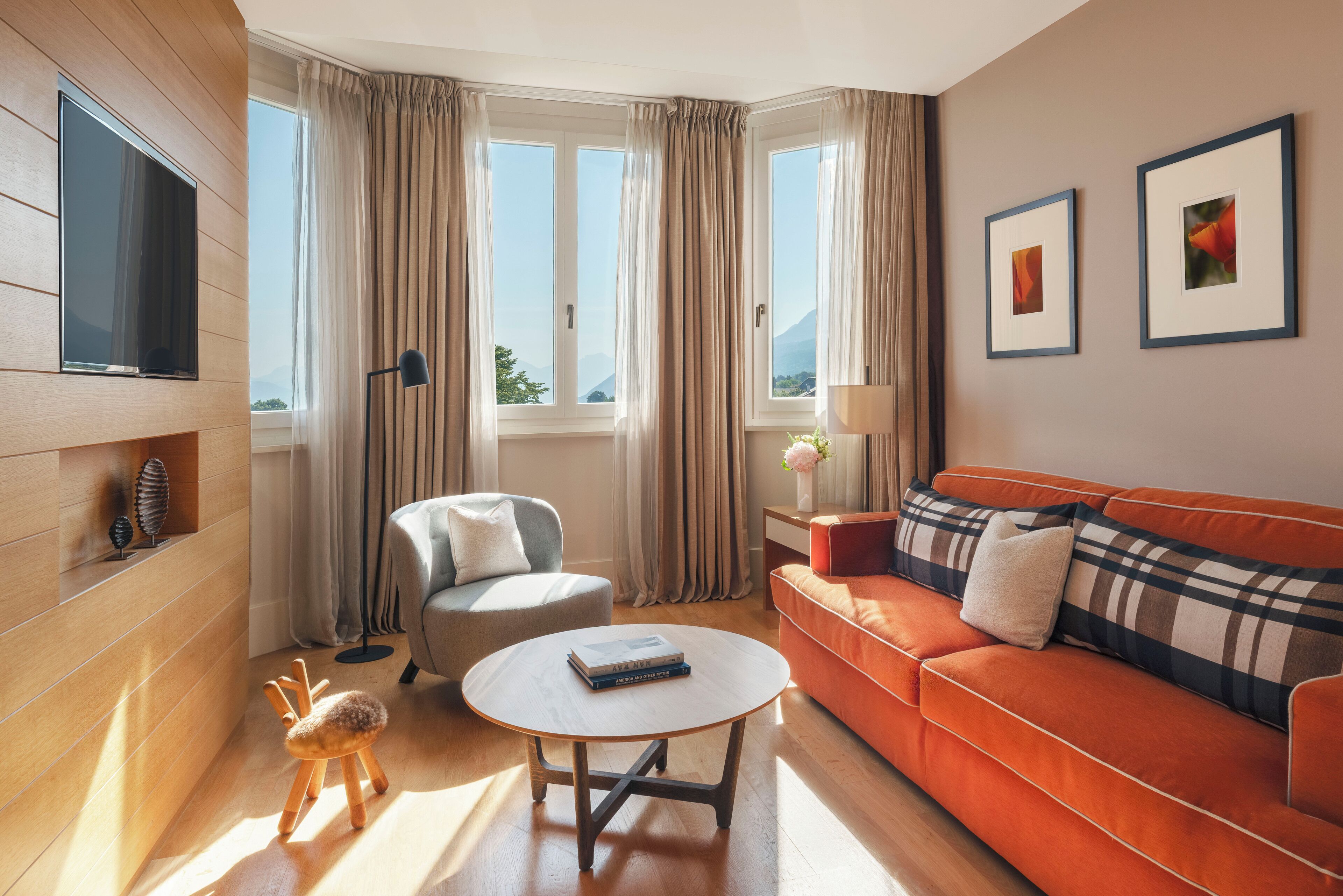 suite, lake view | living area | flat-screen tv, pay films