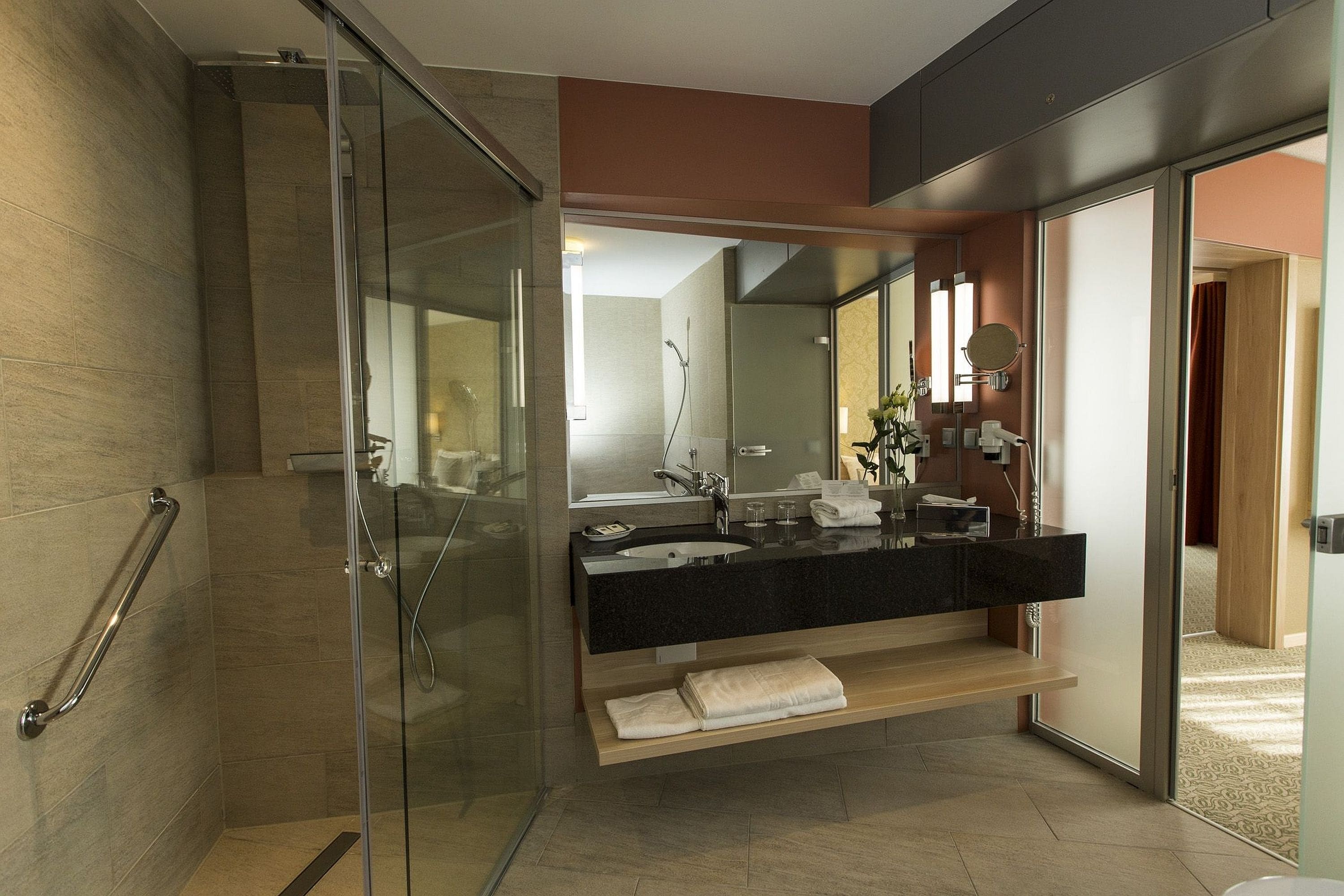 hair dryer, bathrobes, towels