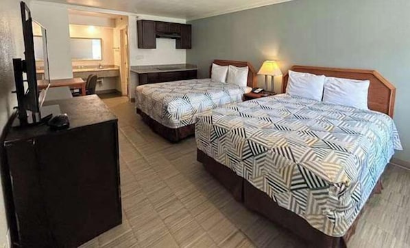 Standard Room, 2 Queen Beds, Non Smoking, Kitchen | Premium bedding, pillowtop beds, blackout drapes, iron/ironing board