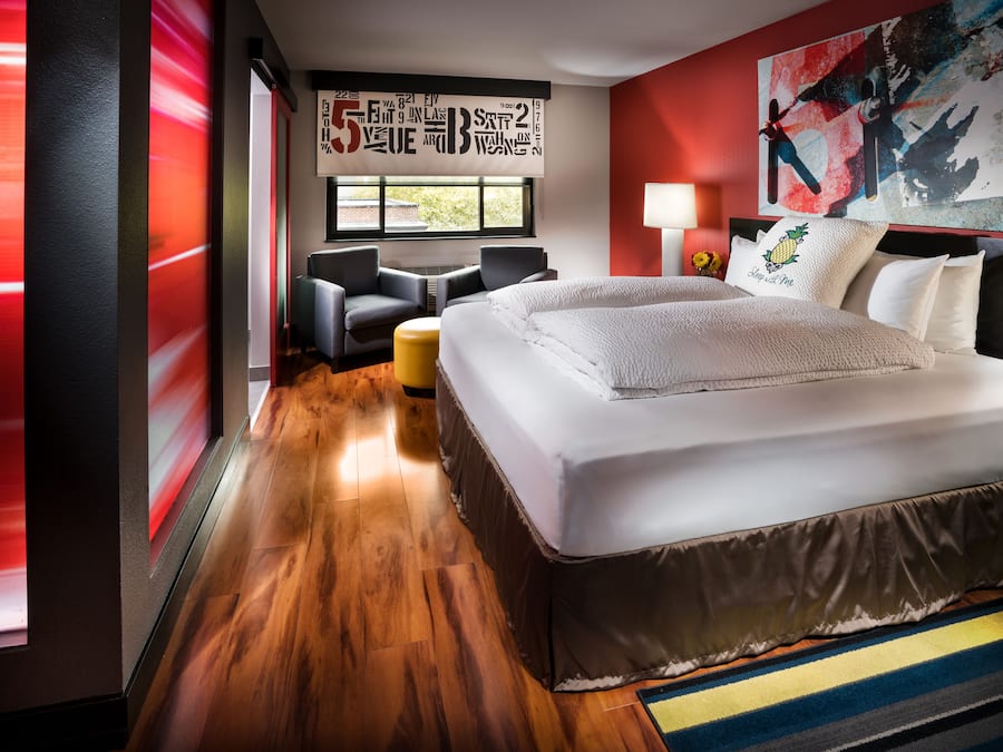 Premium bedding, down comforters, pillowtop beds, in-room safe