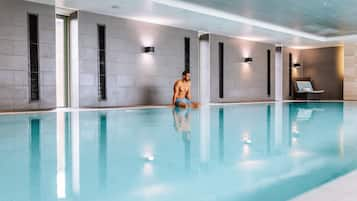 Indoor pool, open 7:00 AM to 8:00 PM, sun loungers