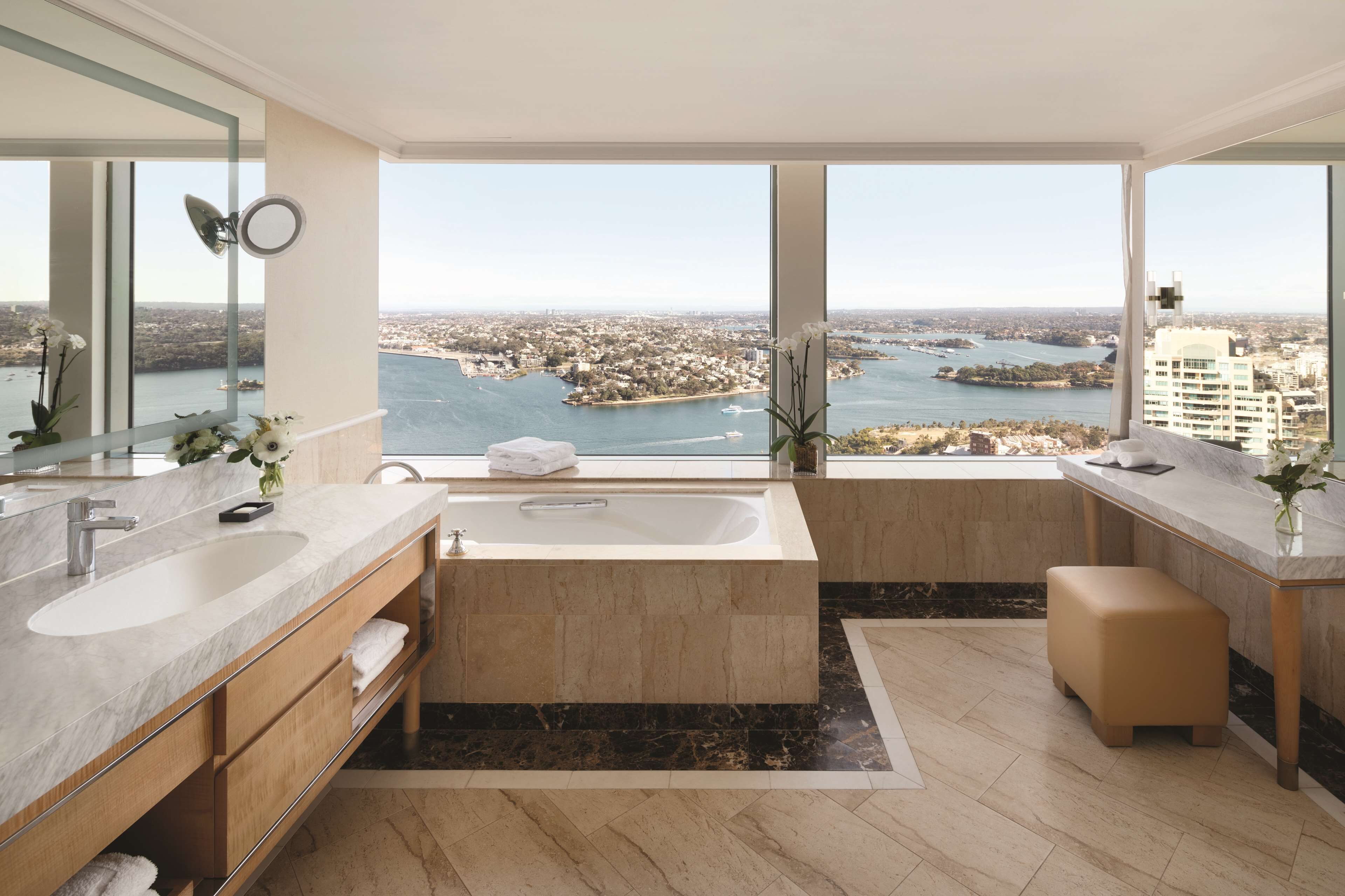 horizon, sydney harbour suite, 1 king bed, lounge access, harbor view high floor | bathroom | separate bathtub and shower, free toiletries, hair dryer, bathrobes