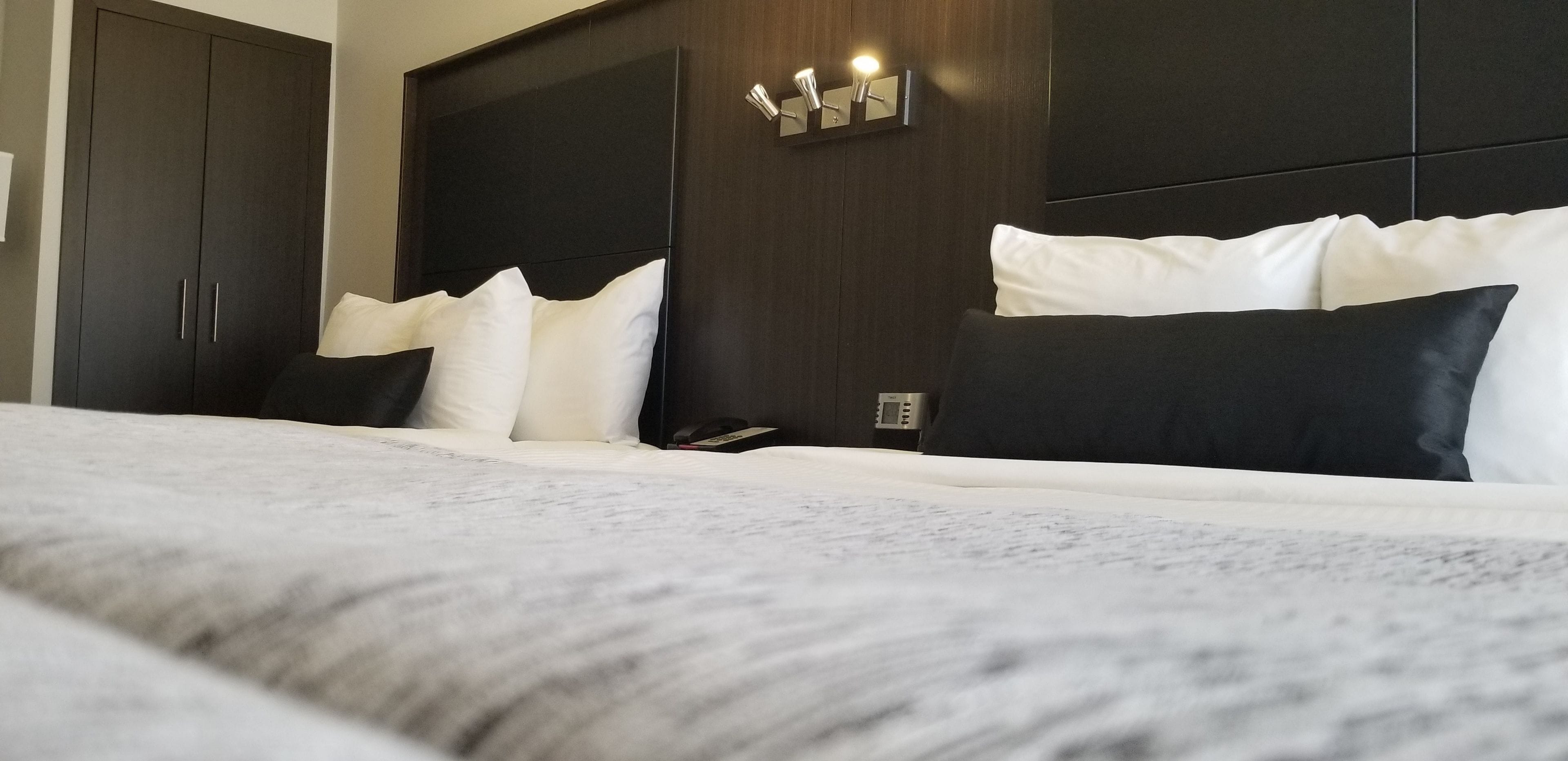 select comfort beds, blackout curtains, iron/ironing board