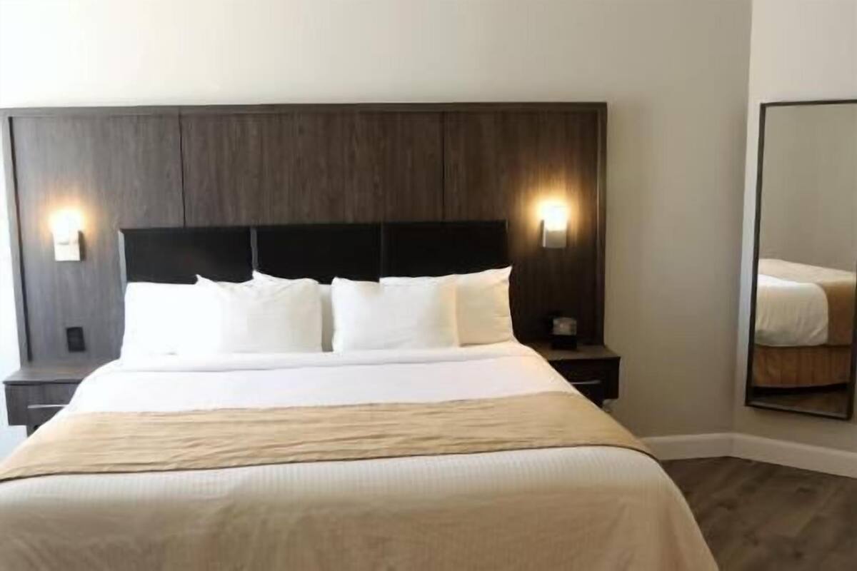 Select Comfort beds, blackout drapes, iron/ironing board