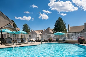 Outdoor pool, pool umbrellas