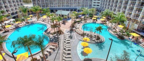2 outdoor pools, open 8:00 AM to 10:00 PM, pool cabanas (surcharge)