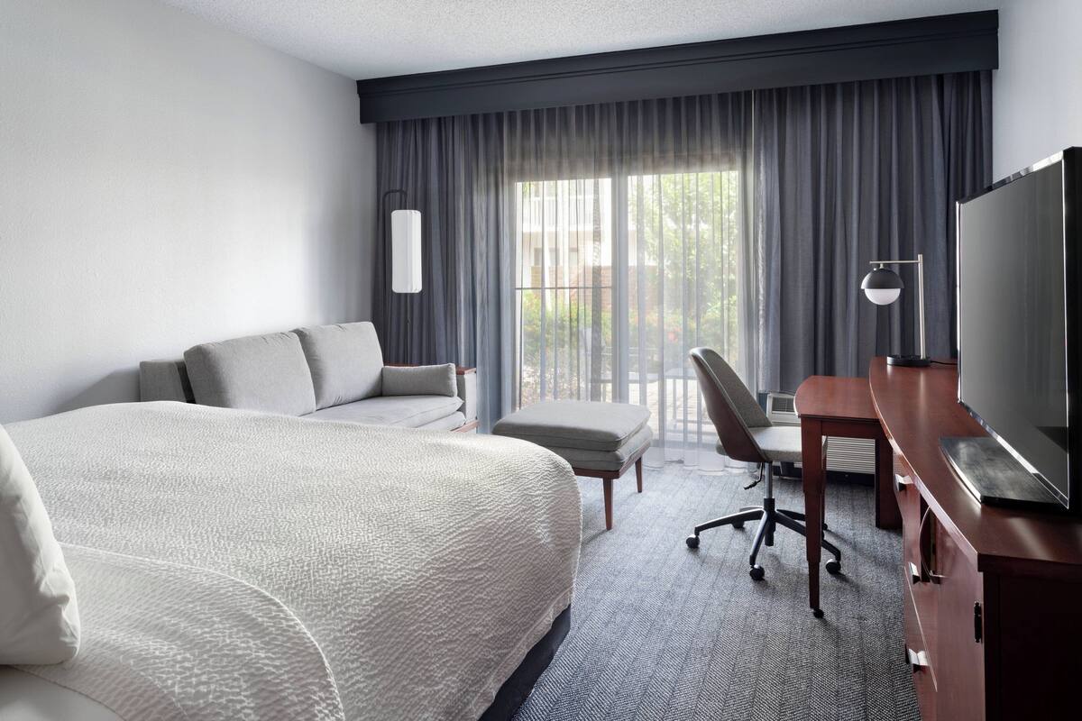 1 bedroom, desk, laptop workspace, iron/ironing board