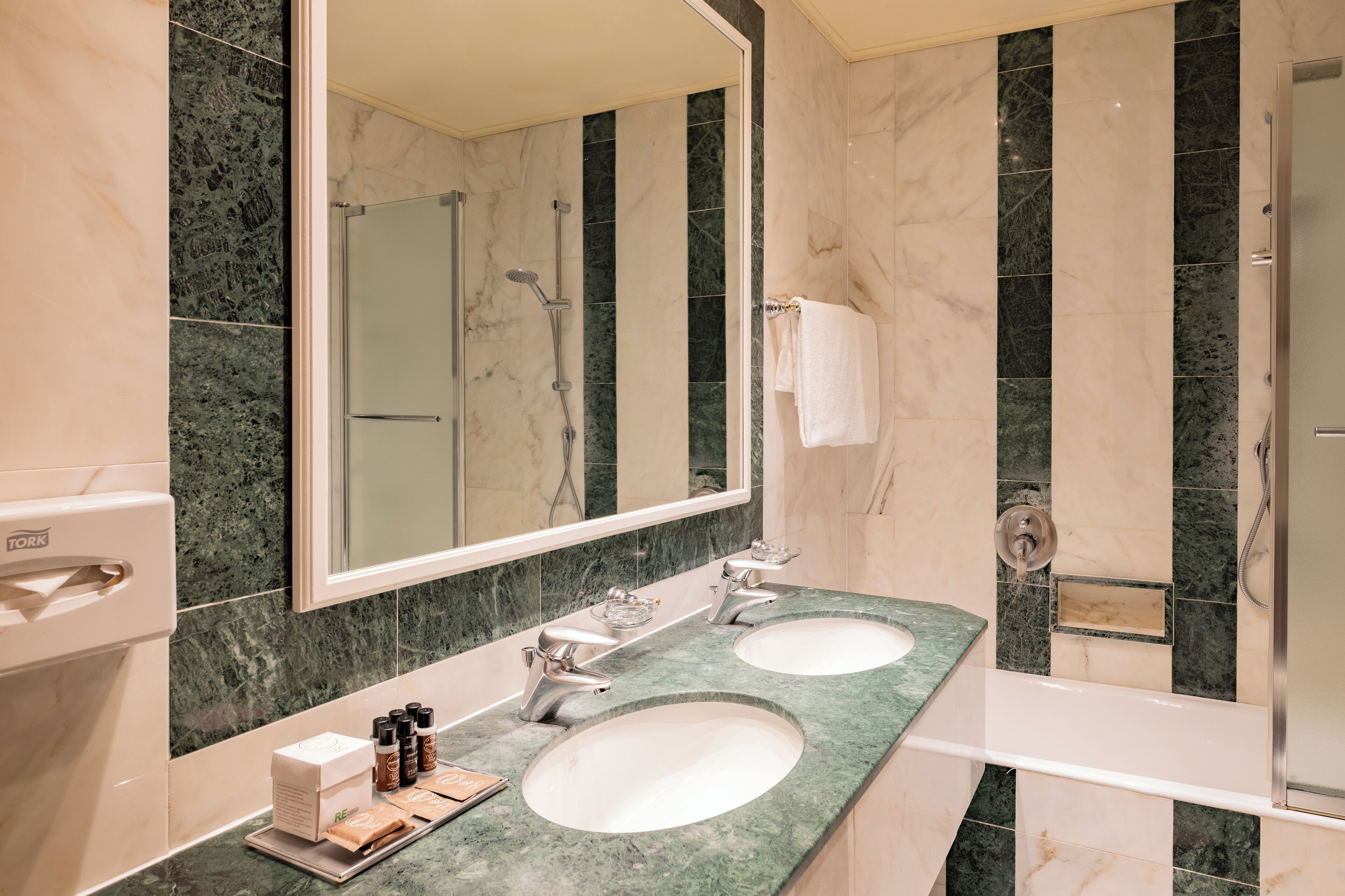 free toiletries, hair dryer, bidet, towels