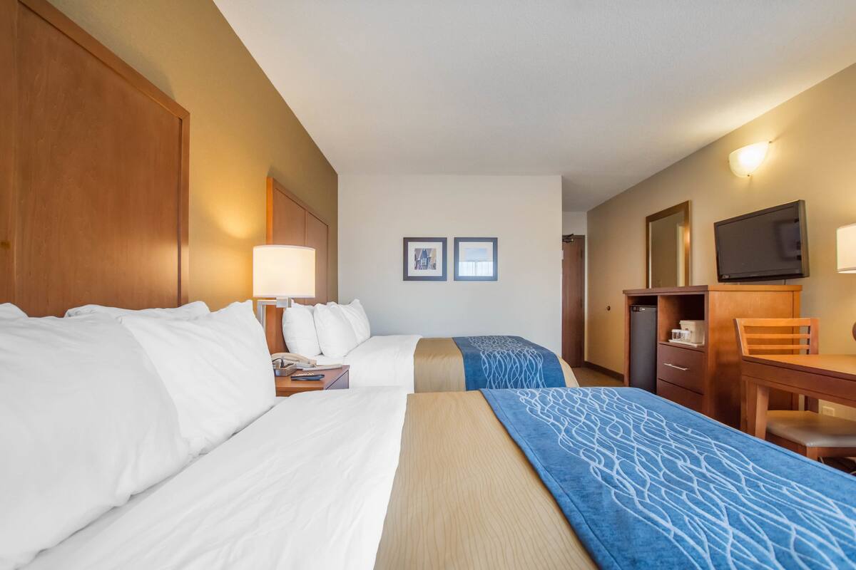 standard room, 2 queen beds, non smoking | down duvets, pillow-top beds, desk, blackout curtains