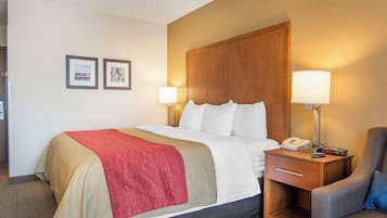 Down comforters, pillowtop beds, desk, blackout drapes