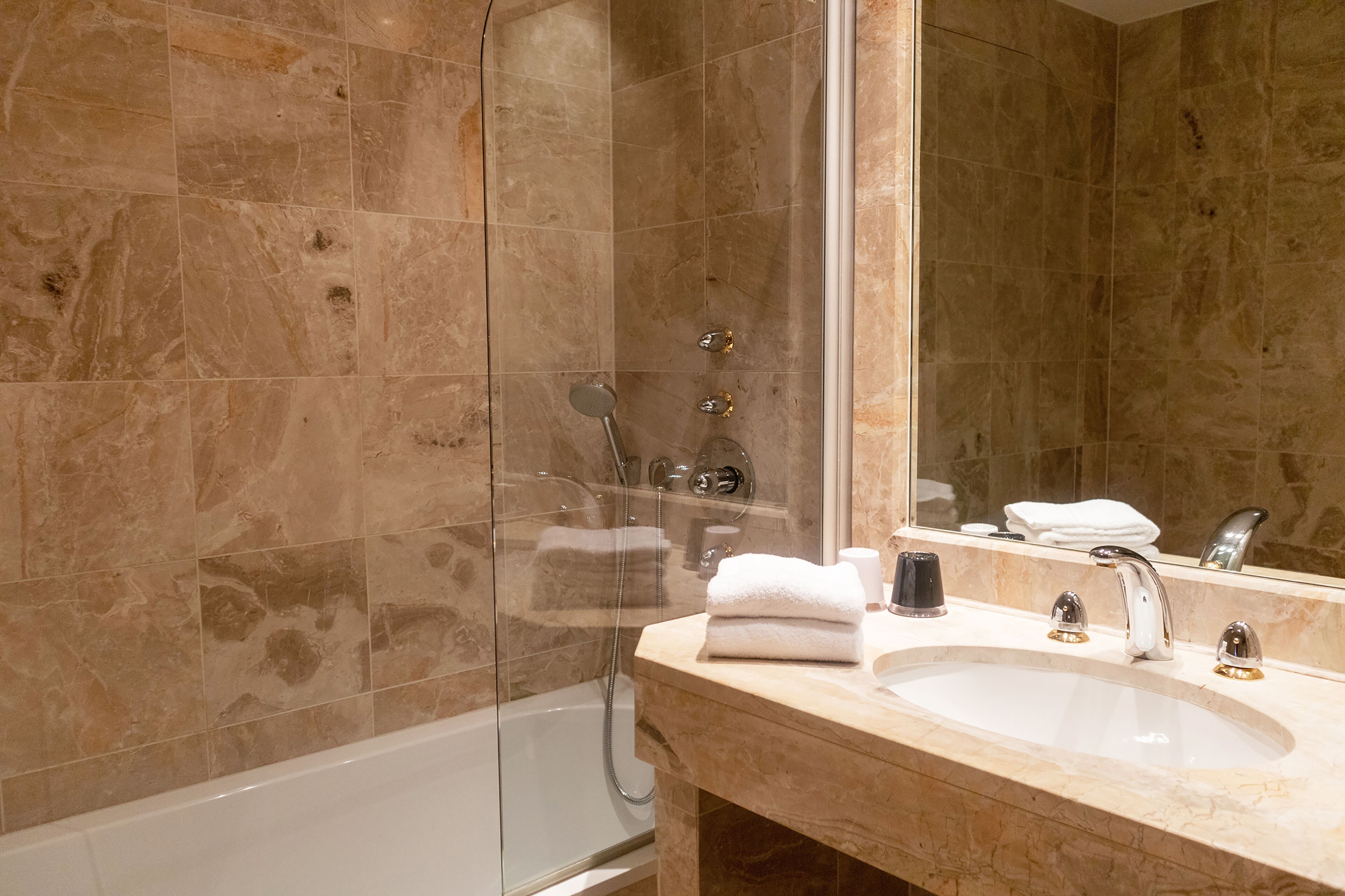 free toiletries, hair dryer, towels