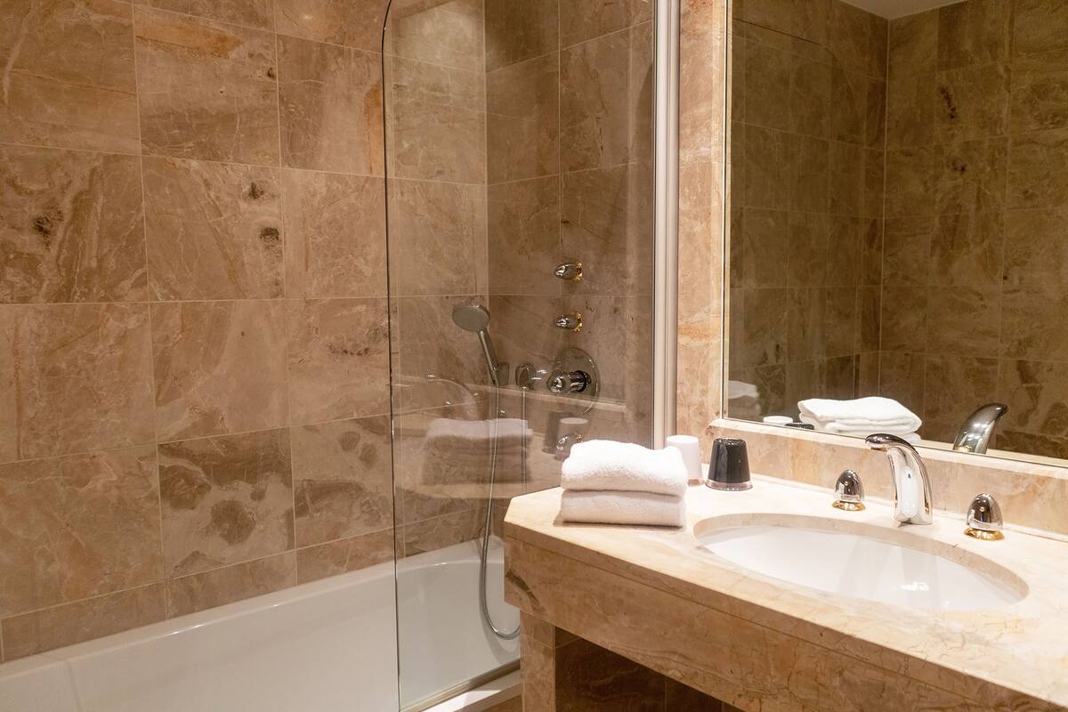 free toiletries, hair dryer, towels