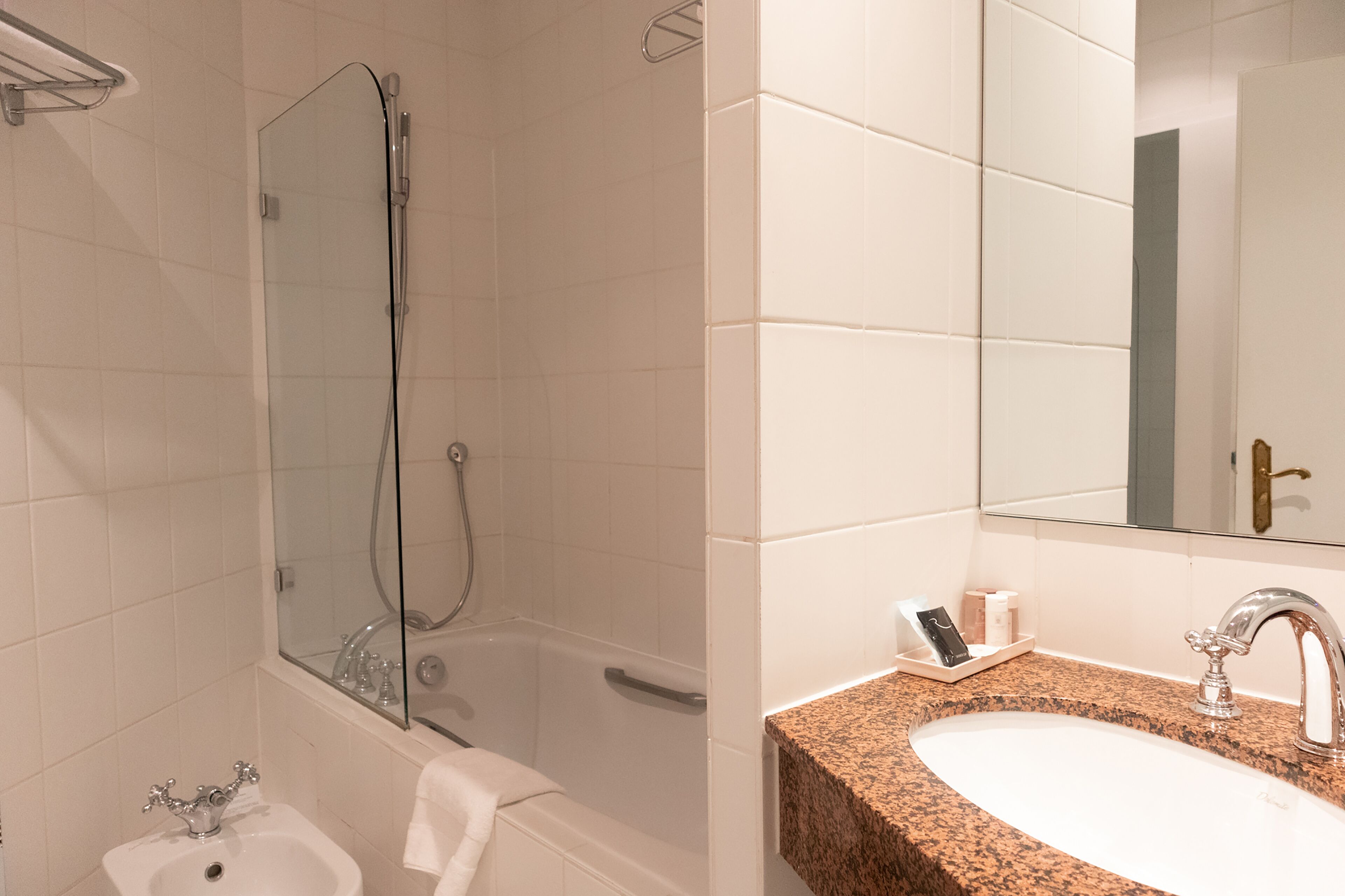 free toiletries, hair dryer, towels