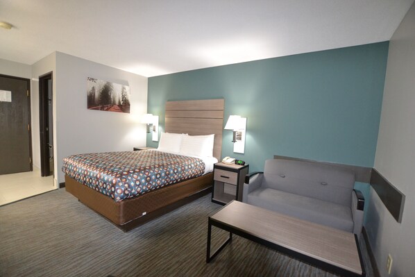 Room, 1 Queen Bed, Non Smoking, Refrigerator & Microwave | Desk, laptop workspace, blackout drapes, iron/ironing board