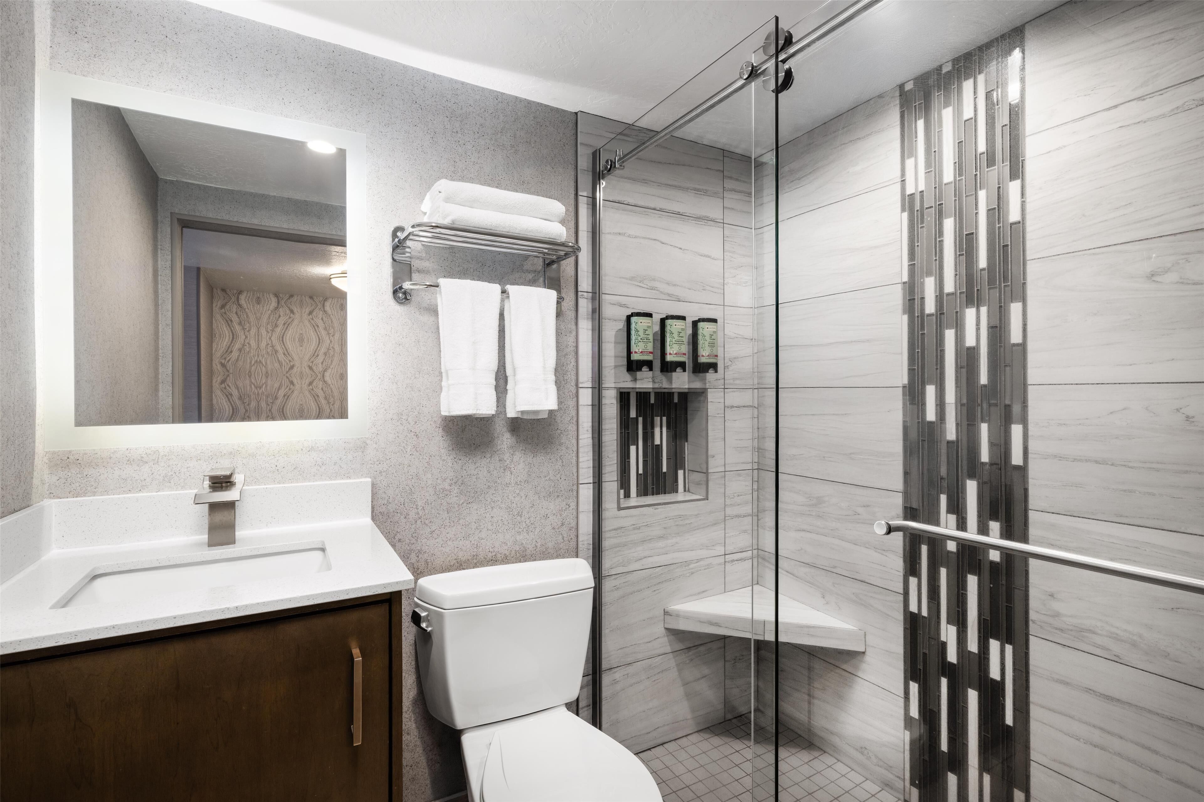 standard room, 2 queen beds, sofa bed, non smoking, microwave | bathroom | combined shower/bathtub, free toiletries, hair dryer, towels