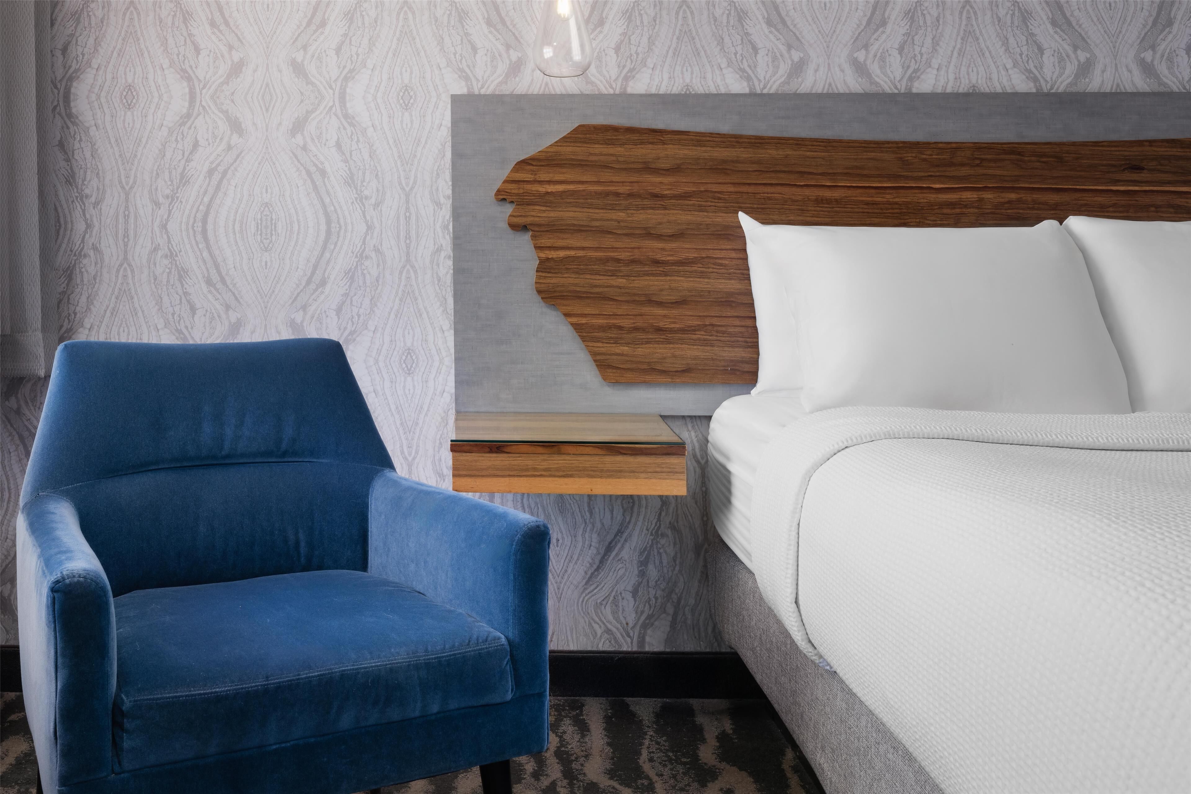 desk, laptop workspace, blackout curtains, iron/ironing board