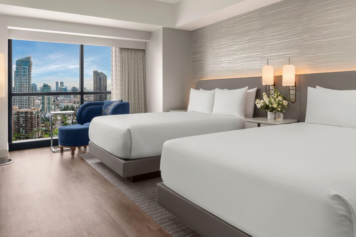 Deluxe Room, 2 Double Beds, City View | Hypo-allergenic bedding, down duvets, in-room safe, desk