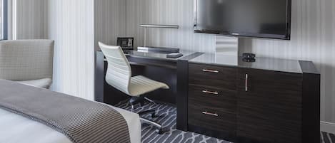 Hypo-allergenic bedding available, down comforters, in-room safe, desk