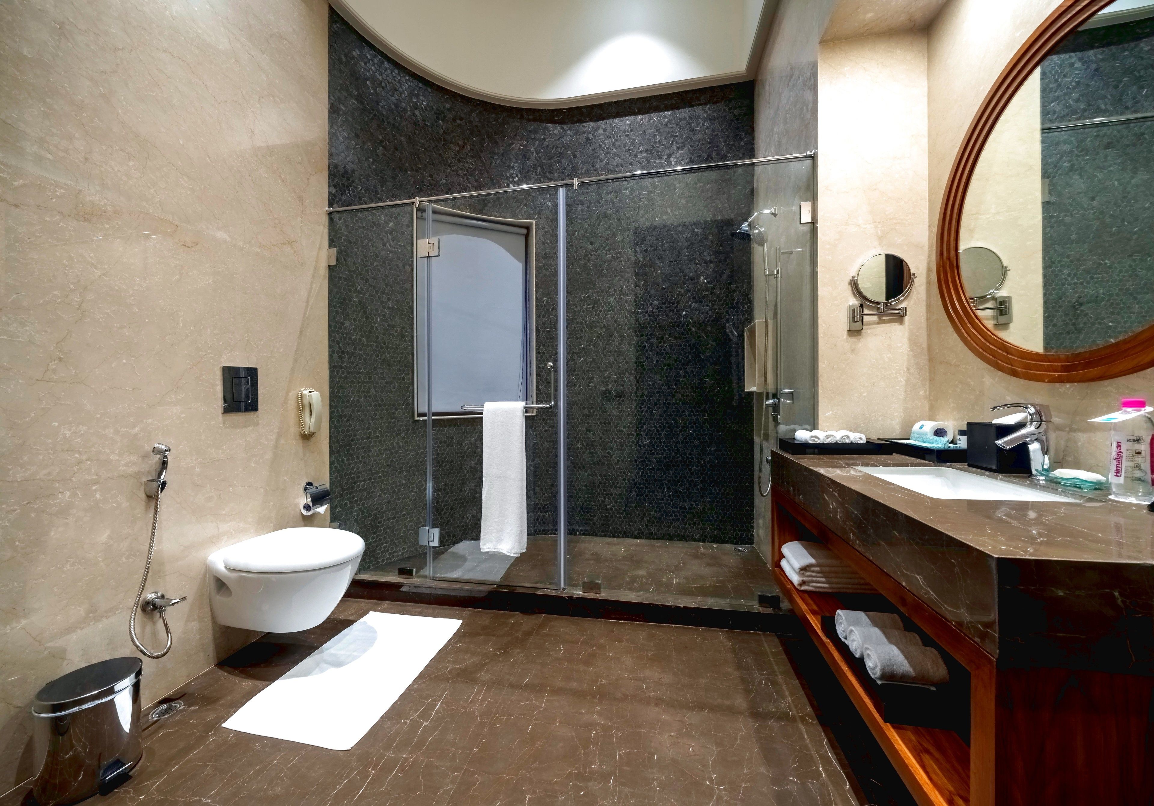 premier club room with executive lounge access, garden view | bathroom | shower, designer toiletries, hair dryer, bathrobes