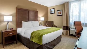 Premium bedding, pillowtop beds, desk, blackout drapes