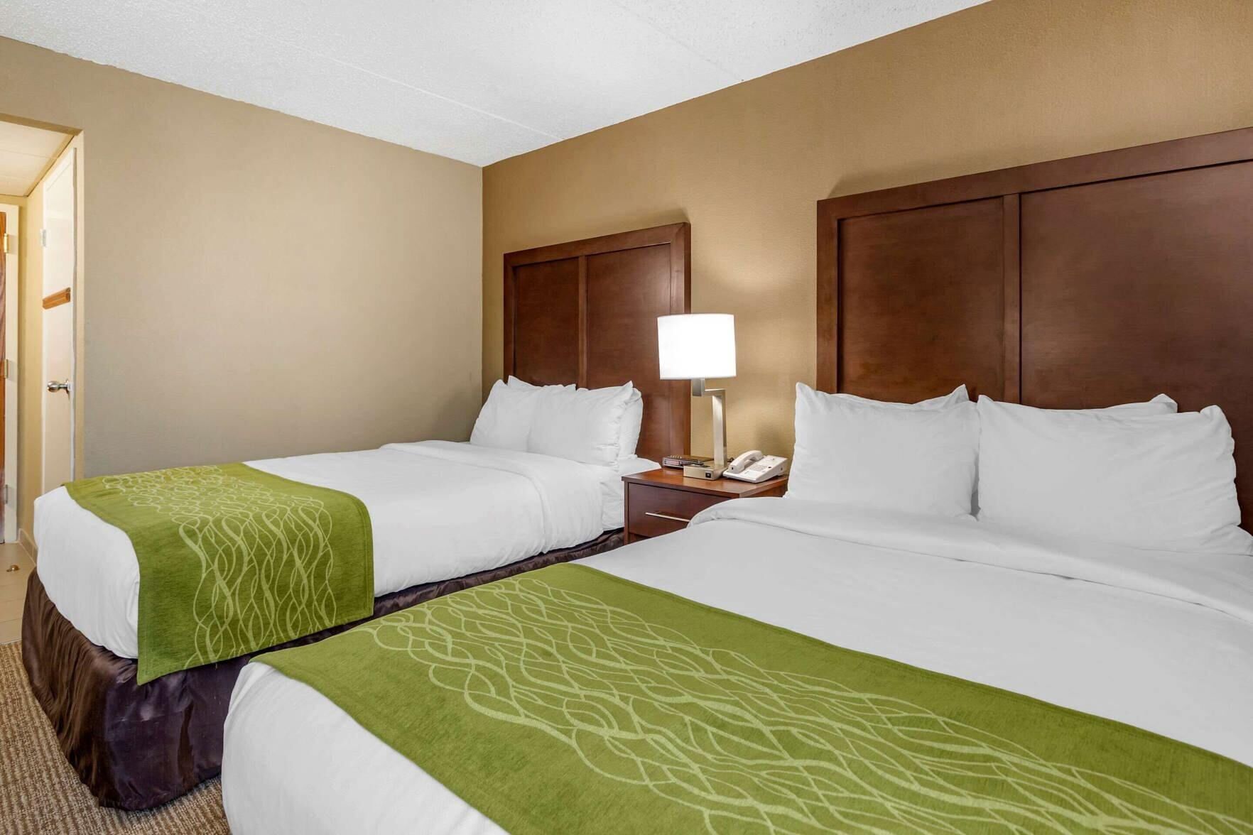 Premium bedding, pillowtop beds, desk, blackout drapes
