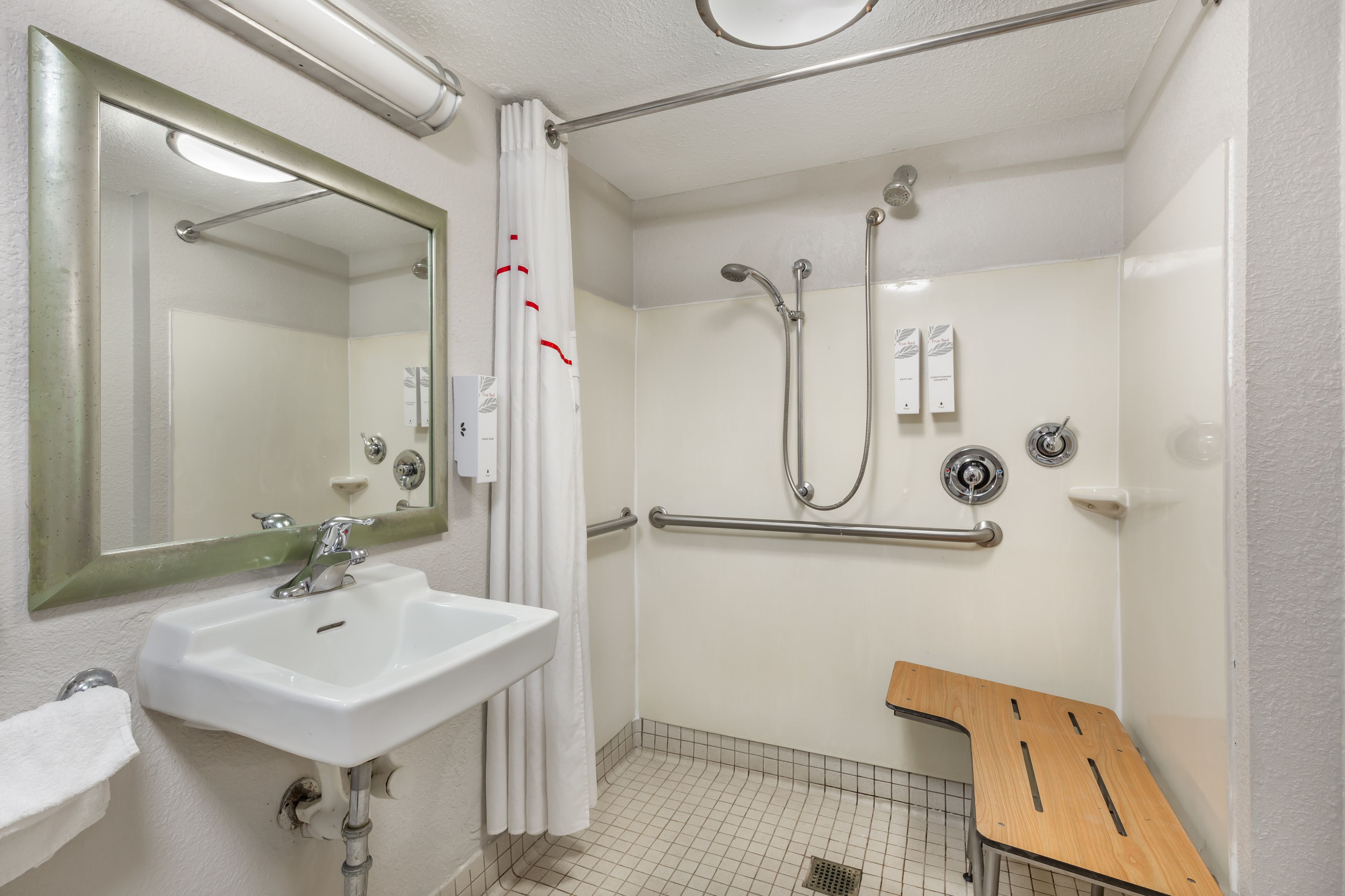 Deluxe Room, 1 King Bed, Accessible (Roll-In Shower, Smoke Free) | Bathroom | Free toiletries, towels
