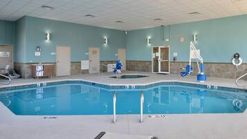 Indoor pool, open 6:00 AM to 10:00 PM, pool loungers