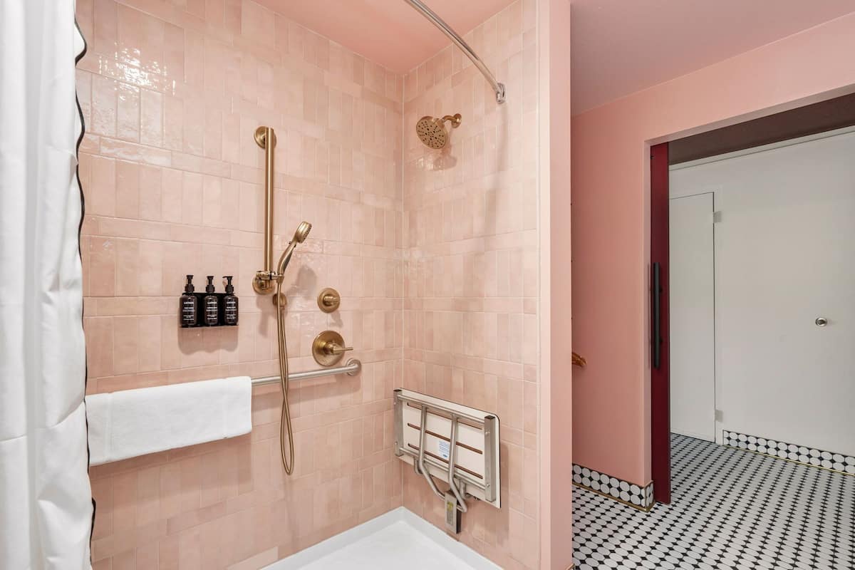 Combined shower/tub, free toiletries, hair dryer, towels