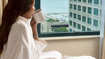 Down comforters, pillowtop beds, in-room safe, desk