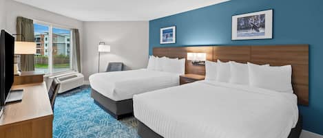 Standard Room, 2 Queen Beds, Non Smoking | Desk, laptop workspace, iron/ironing board, free cribs/infant beds