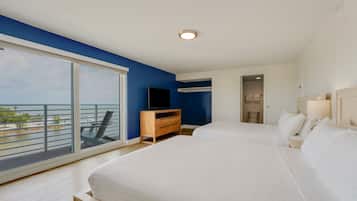 Oceanview Two Queen Room | Premium bedding, blackout drapes, iron/ironing board, cribs (free)