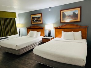 Room, 2 Queen Beds, Non Smoking | Desk, laptop workspace, blackout drapes, iron/ironing board