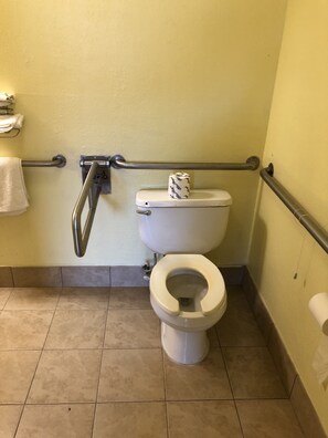 Chambre, 1 lit jumeau, accessible aux personnes à mobilité réduite | Salle de bain | Ensemble baignoire-douche, serviettes fournies