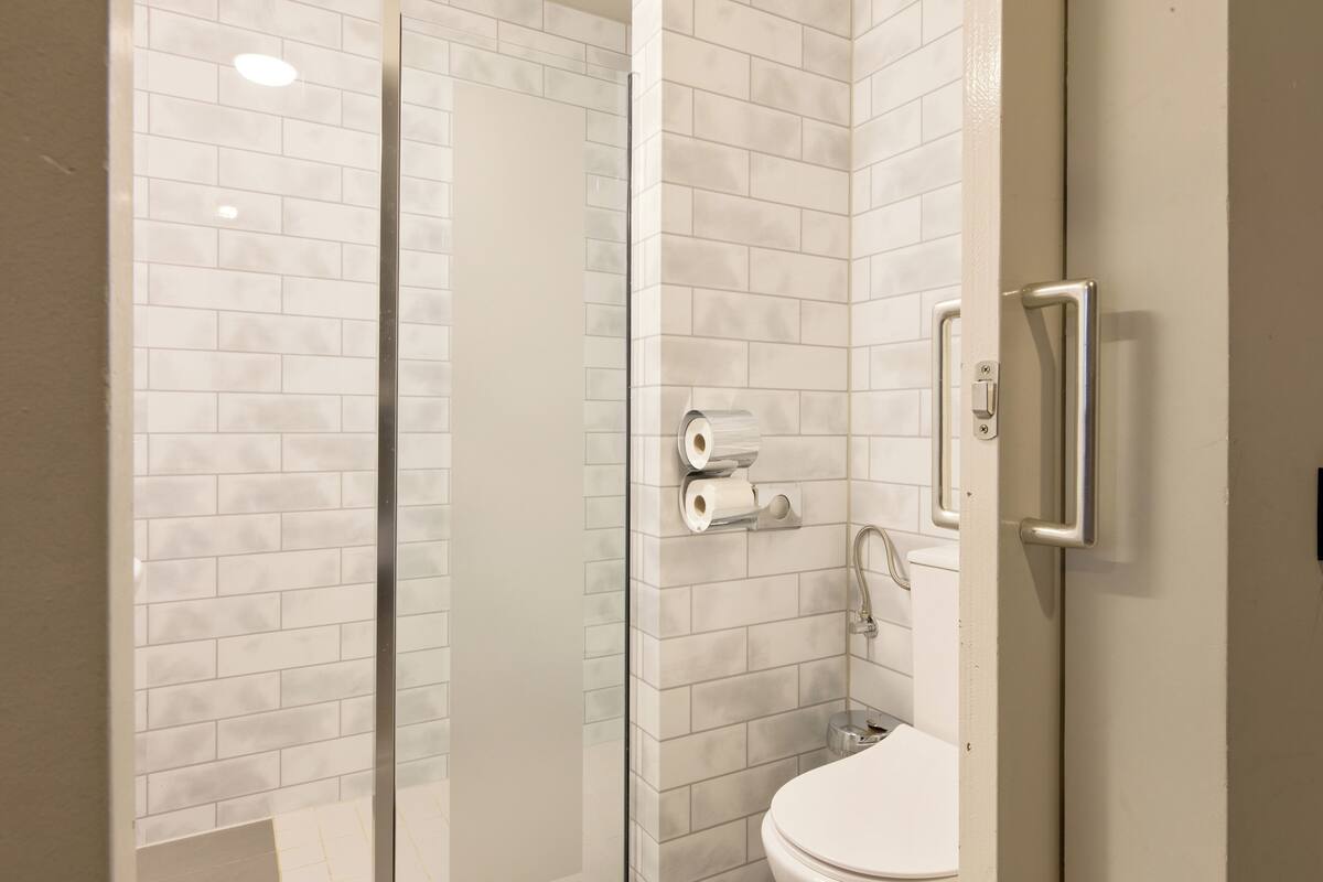 shower, eco-friendly toiletries, hair dryer, soap