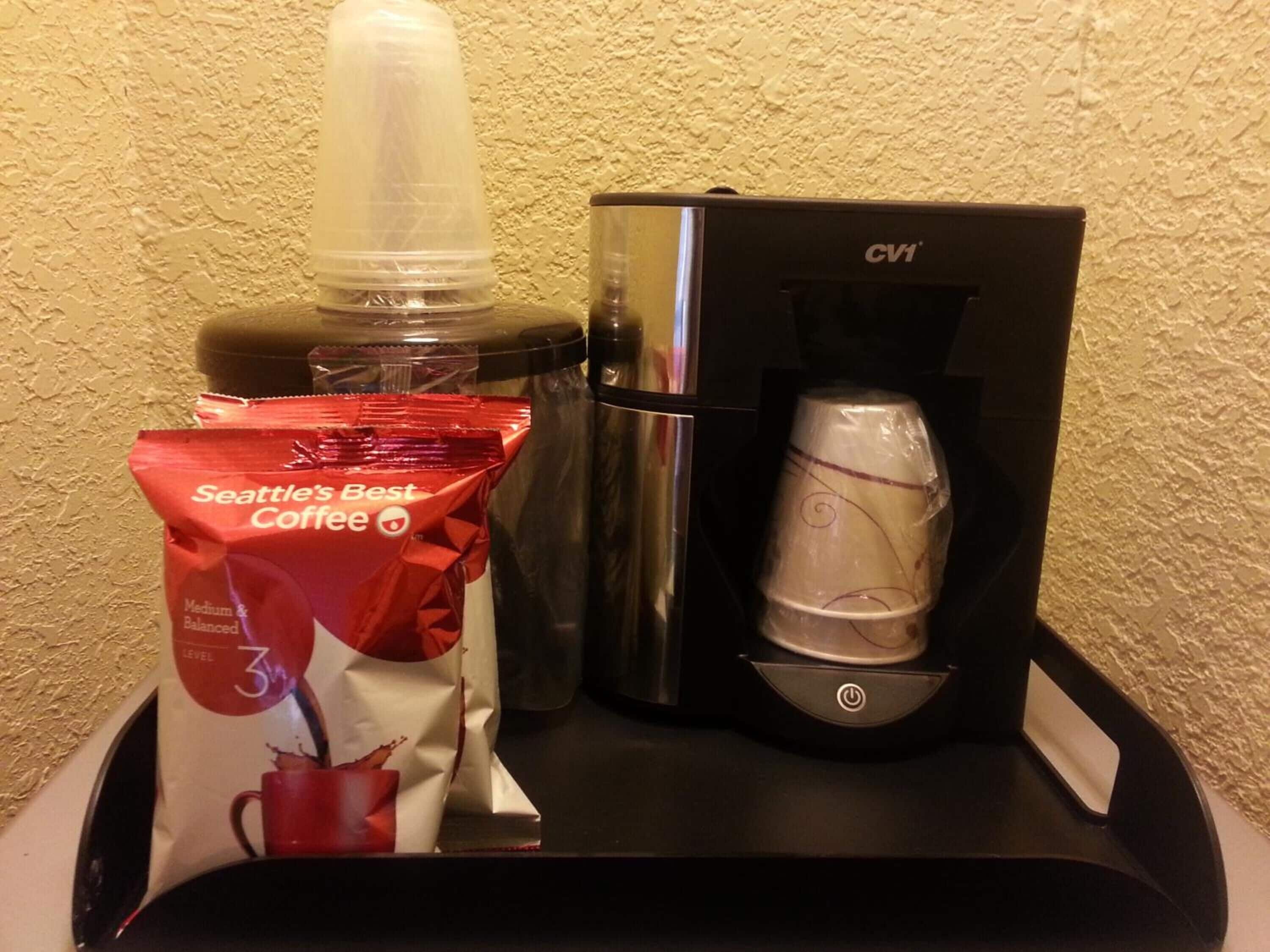 fridge, microwave, coffee/tea maker